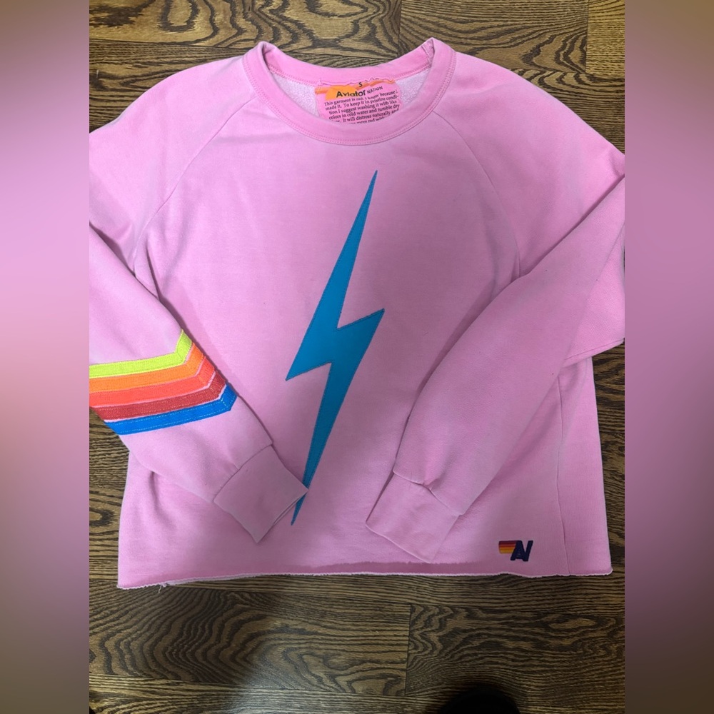 Aviator nation bolt chevron crewneck sweatshirt in pink